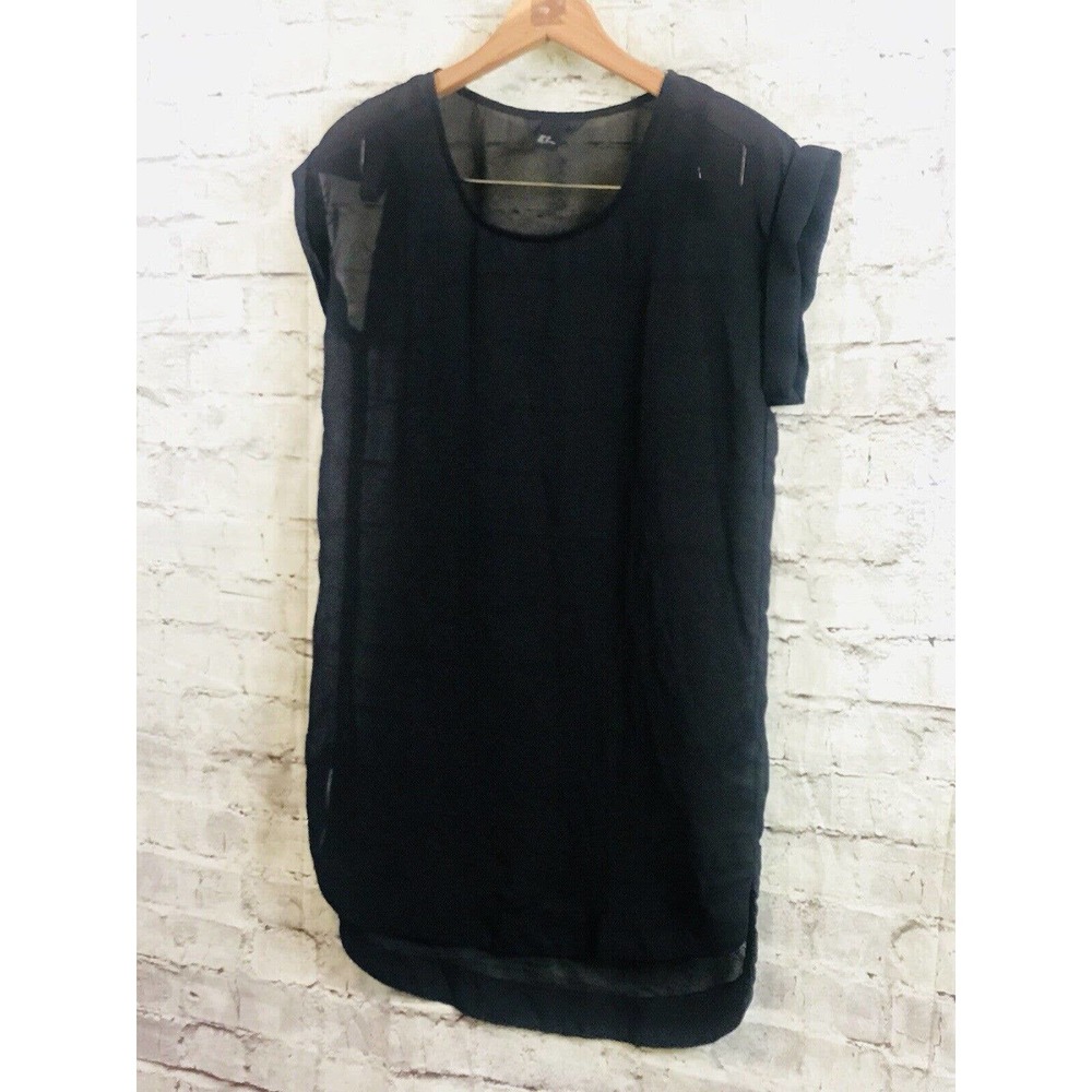 H&M WOMENS Black Shift Dress Butterfly Sleeve Sheer Cover Blouse TUNIC SZ 2